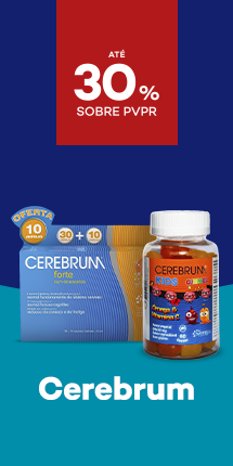 Suplementos da marca Cerebrum com destaque promocional de at&eacute; 25% sobre pre&ccedil;o de Venda ao P&uacute;blico Recomendado